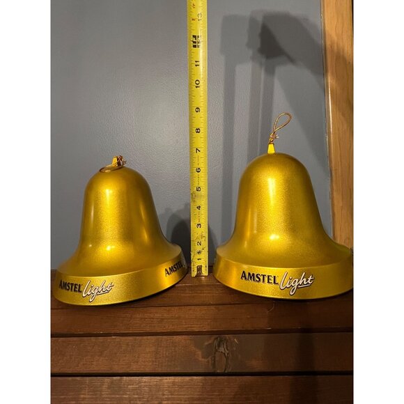 Vintage Amstel Light Metallic Gold Giant Plastic Bell Ornament Set of 2 RARE - Picture 8 of 9